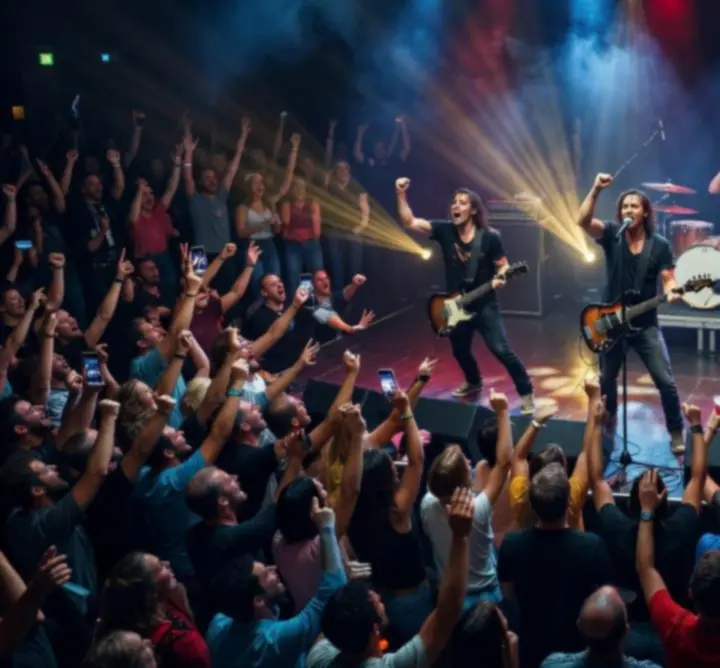 Élő koncert vibráló fényekkel és színpadi hangulattal